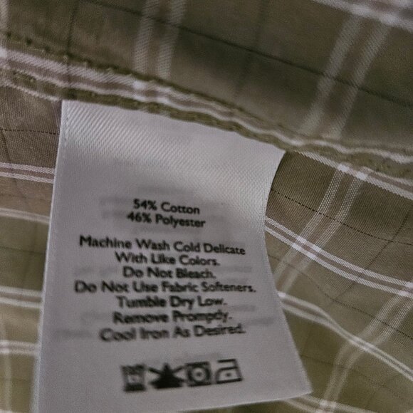 Men's Eddie Bauer Green Plaid Button up Collar Short Sleeve Shirt Large - Picture 6 of 6